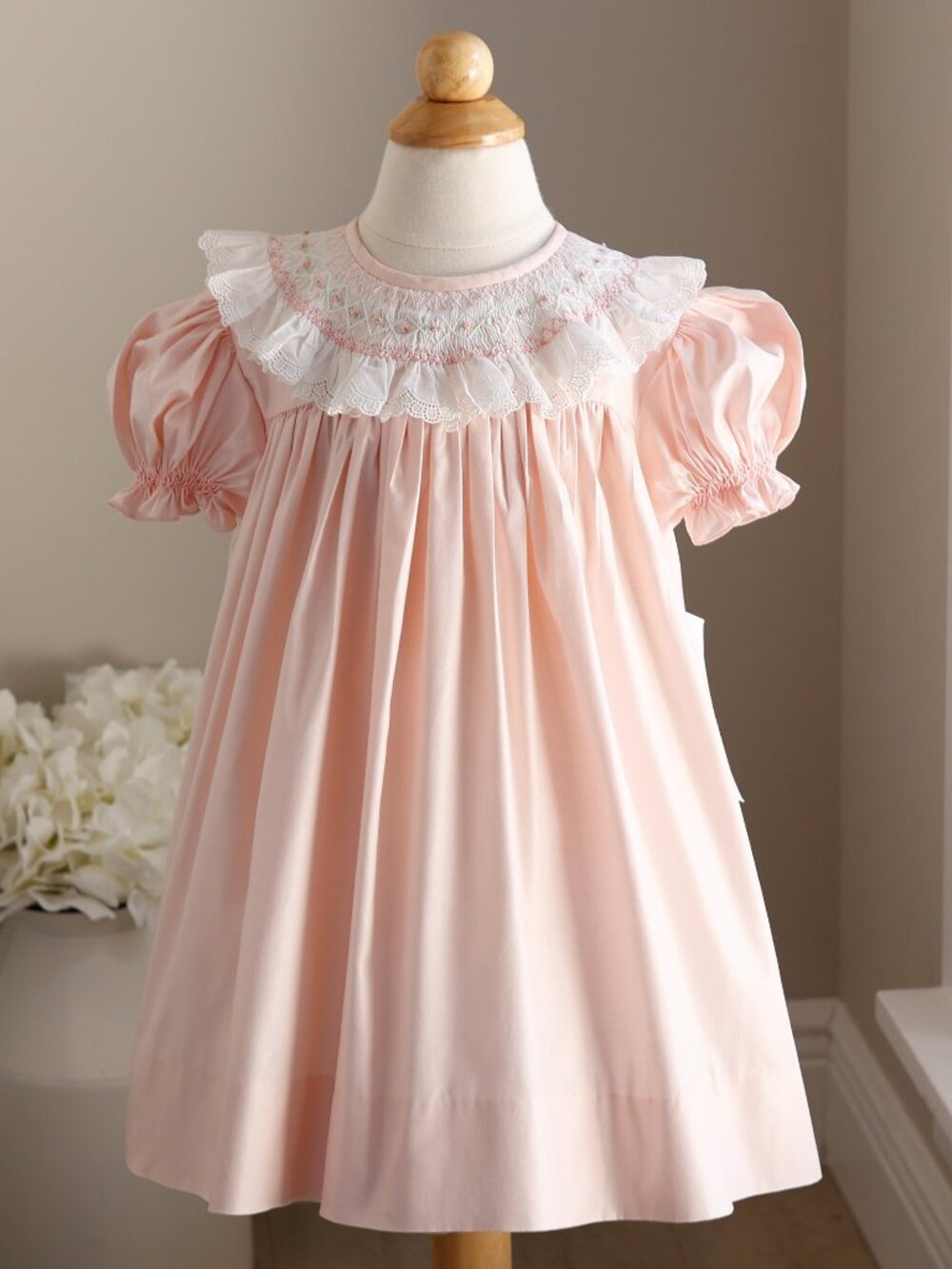 Smocked Dress Size 3T RARE FIND Boutique Hand Embroidery ADORABLE Apricot Pink